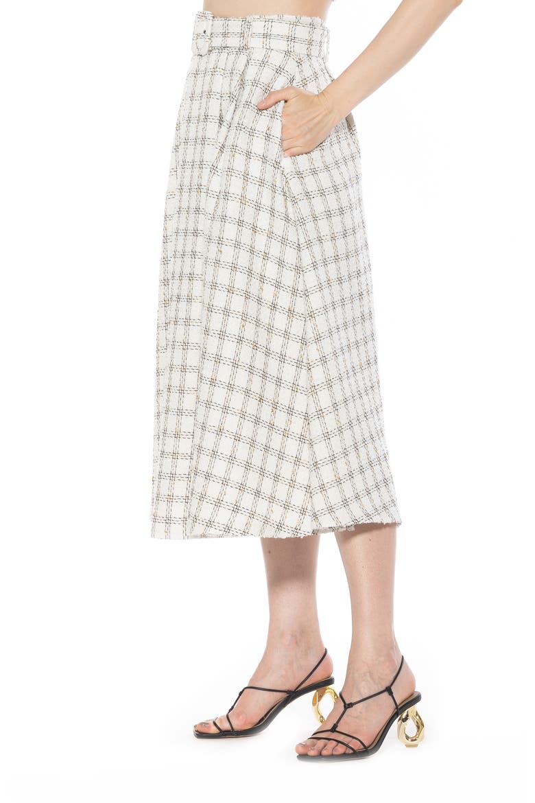 Belted A-Line Midi Skirt, Alternate, color, IVORY PLAID