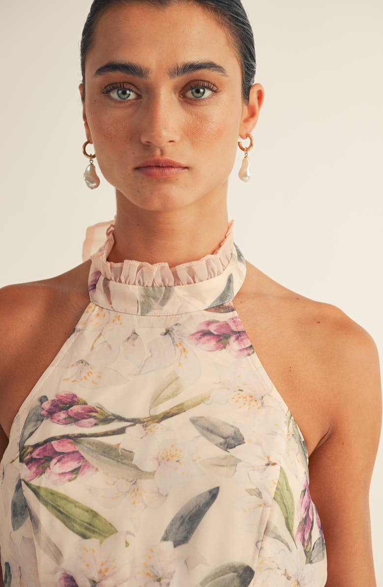 Arose Studio Danna Floral Print Halter Minidress, Alternate, color, Beige Floral