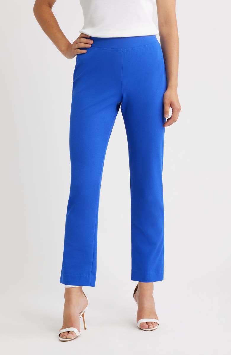 Ming Wang Deco Straight Leg Stretch Crepe Pants, Main, color, Sapphire Sea