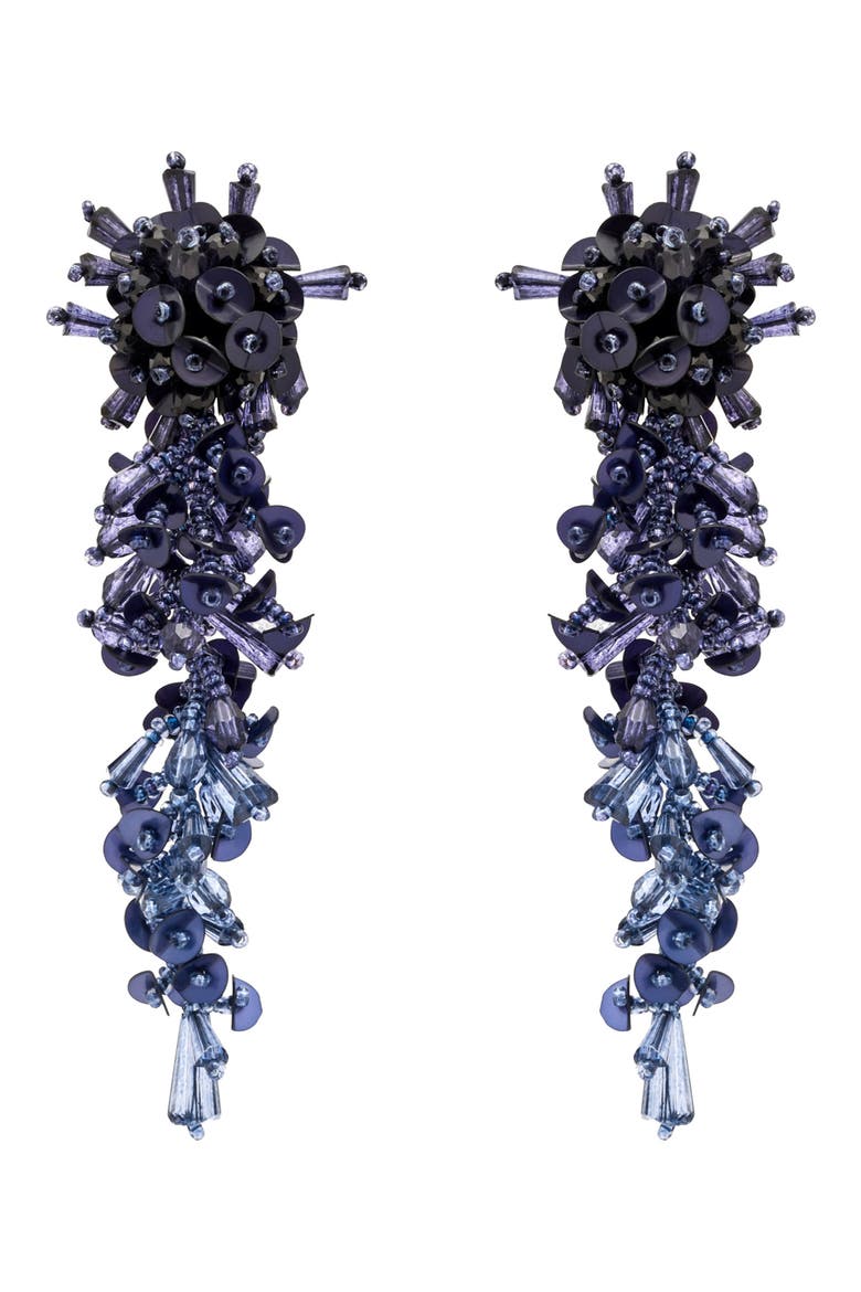 Bouquet Cascade Clip-On Earrings, Main, color, NAVY