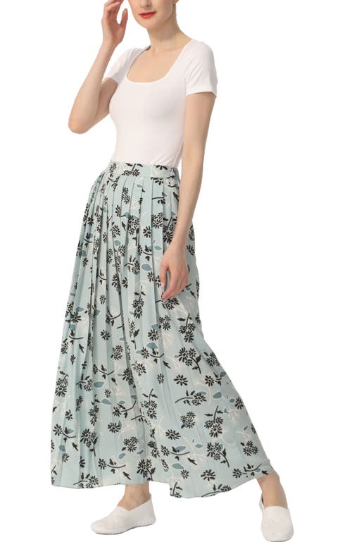 Kimi & Kai Women's Print Box Pleat Maxi Skirt In Dusty Blue