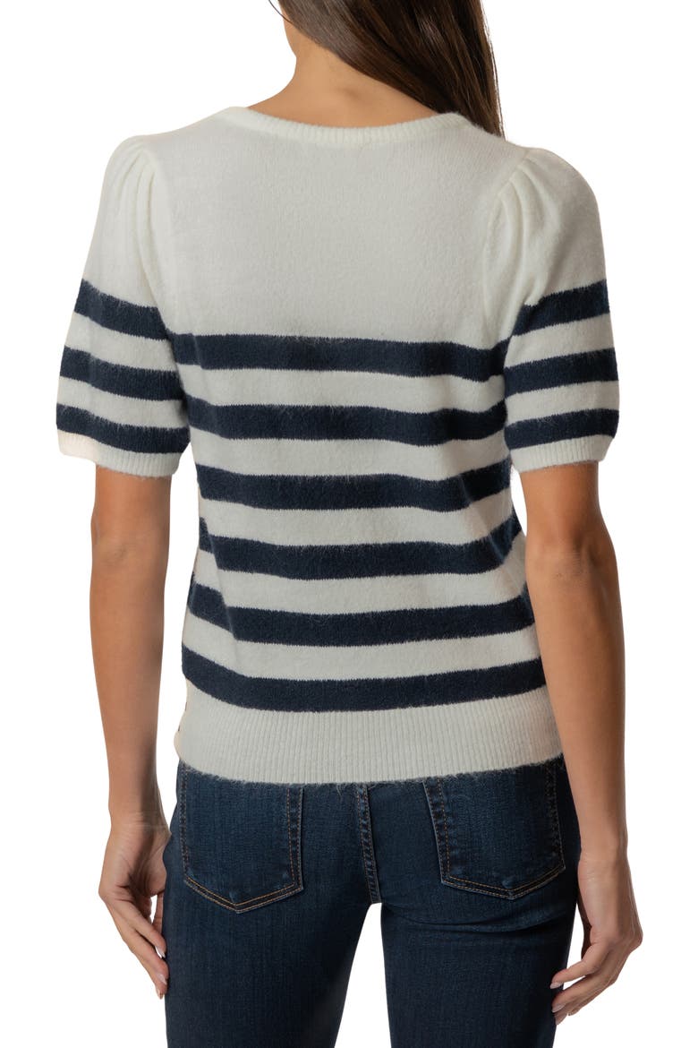 Monika Stripe Short Sleeve Sweater, Alternate, color, CREAM/ NAVY
