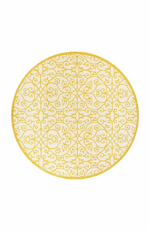 Madrid Vintage Filigree Textured Weave Indoor/Outdoor Round Area Rug