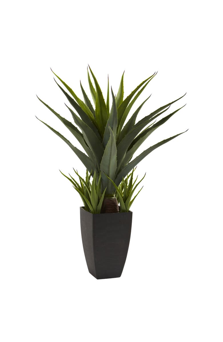 NEARLY NATURAL 30-in Agave w/Black Planter, Main, color, Green