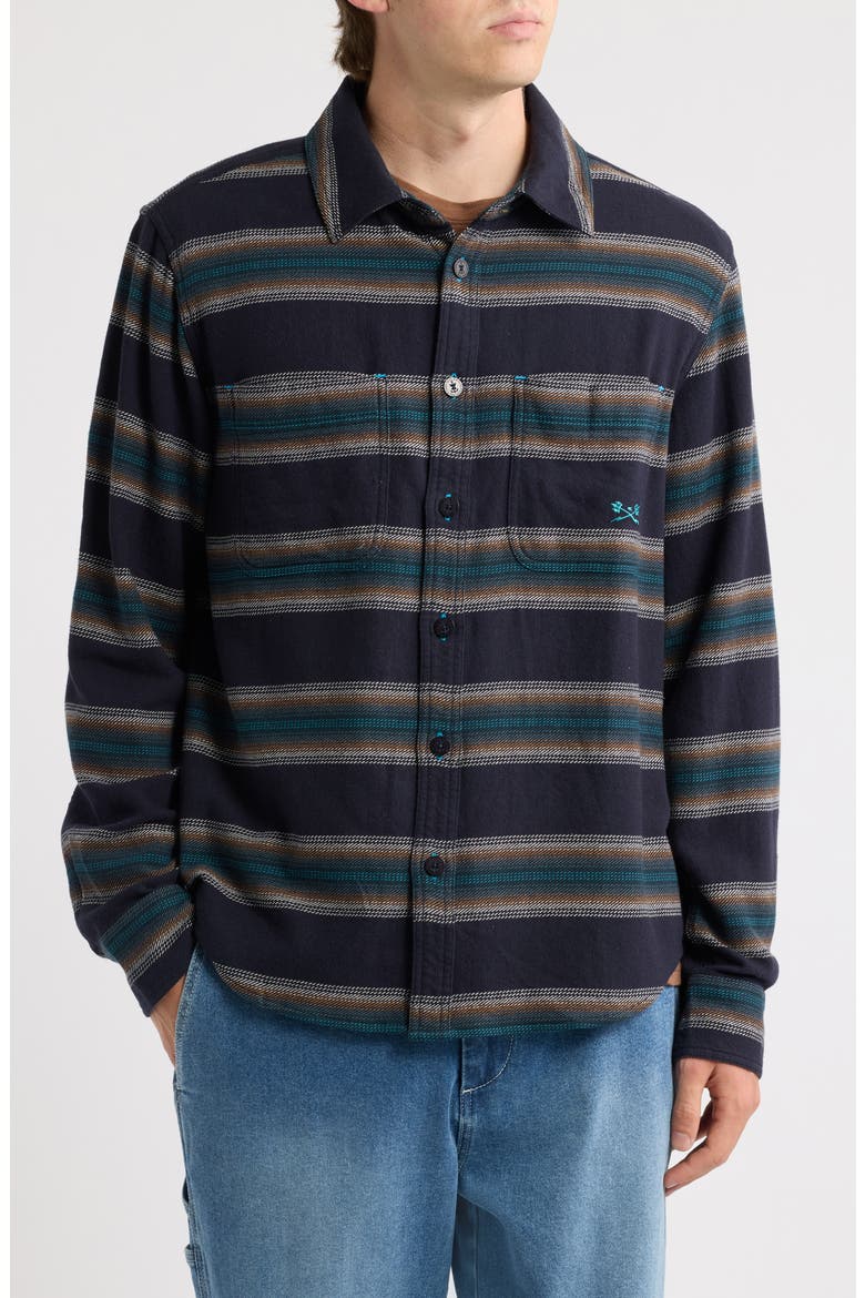 Summit Multi Stripe Flannel Button-Up Shirt, Main, color, NAVY