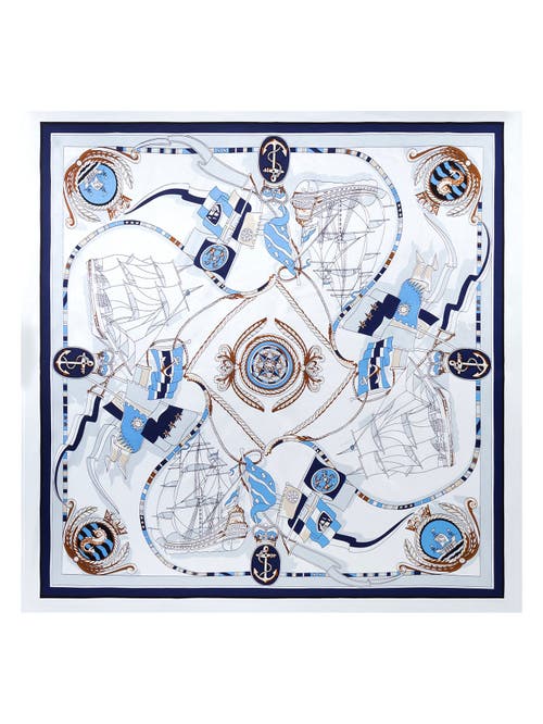Silksilky 100% Mulberry Silk Printed Square Shawl Scarf 88*88cm In Blue