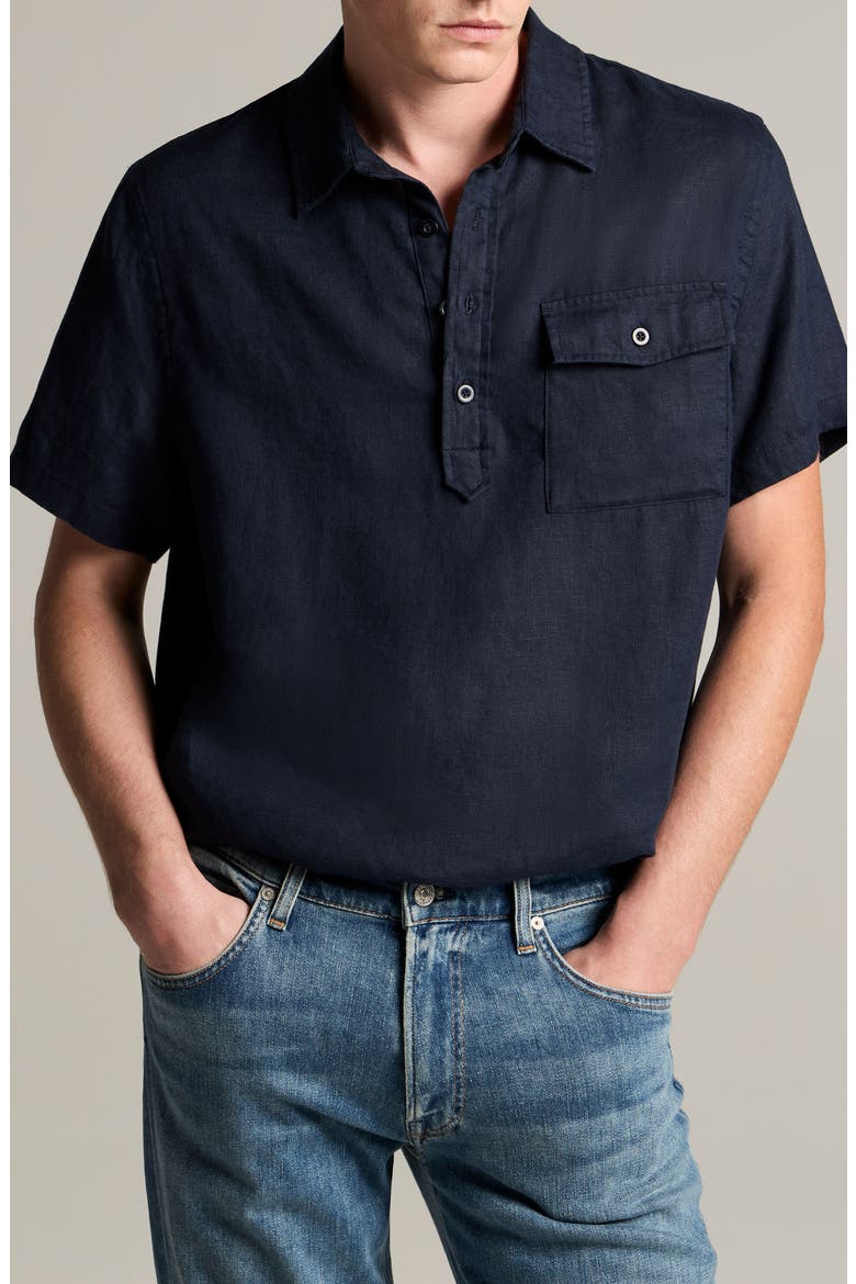 Short Sleeve Linen Popover Shirt, Main, color, COASTAL