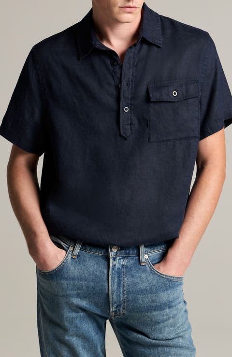 Short Sleeve Linen Popover Shirt