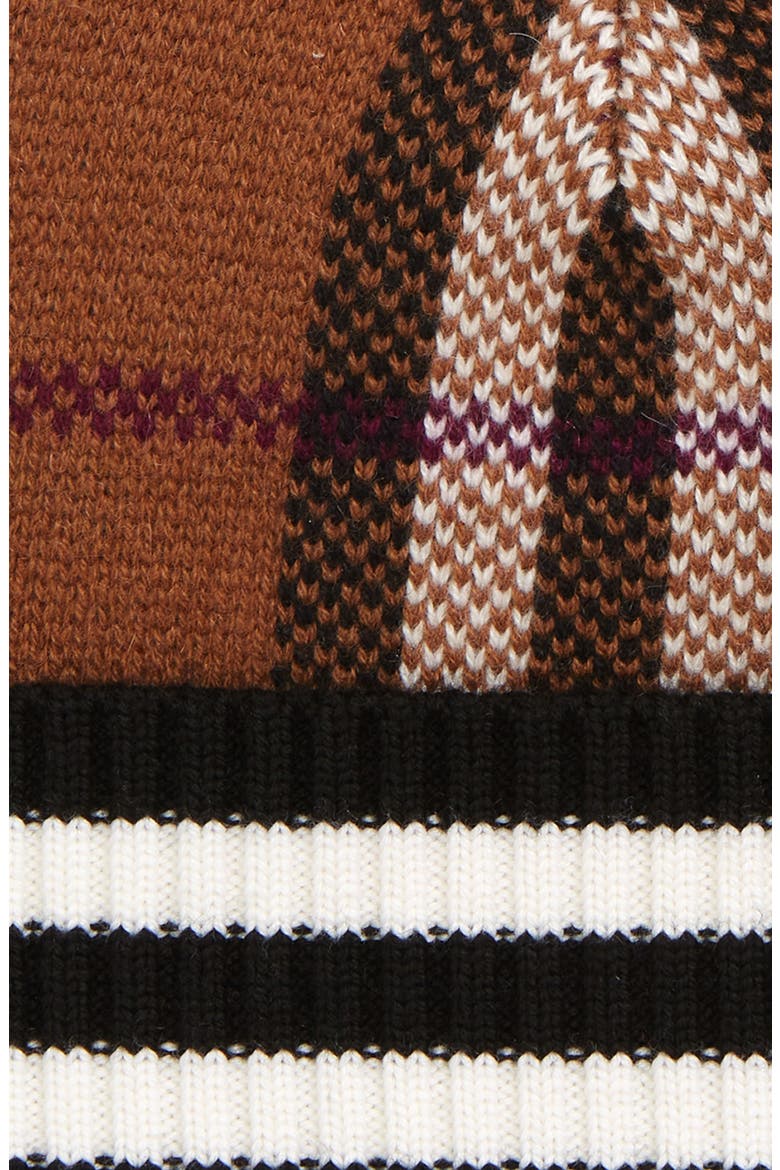 Check Jacquard Cashmere Beanie, Alternate, color, DARK BIRCH BROWN