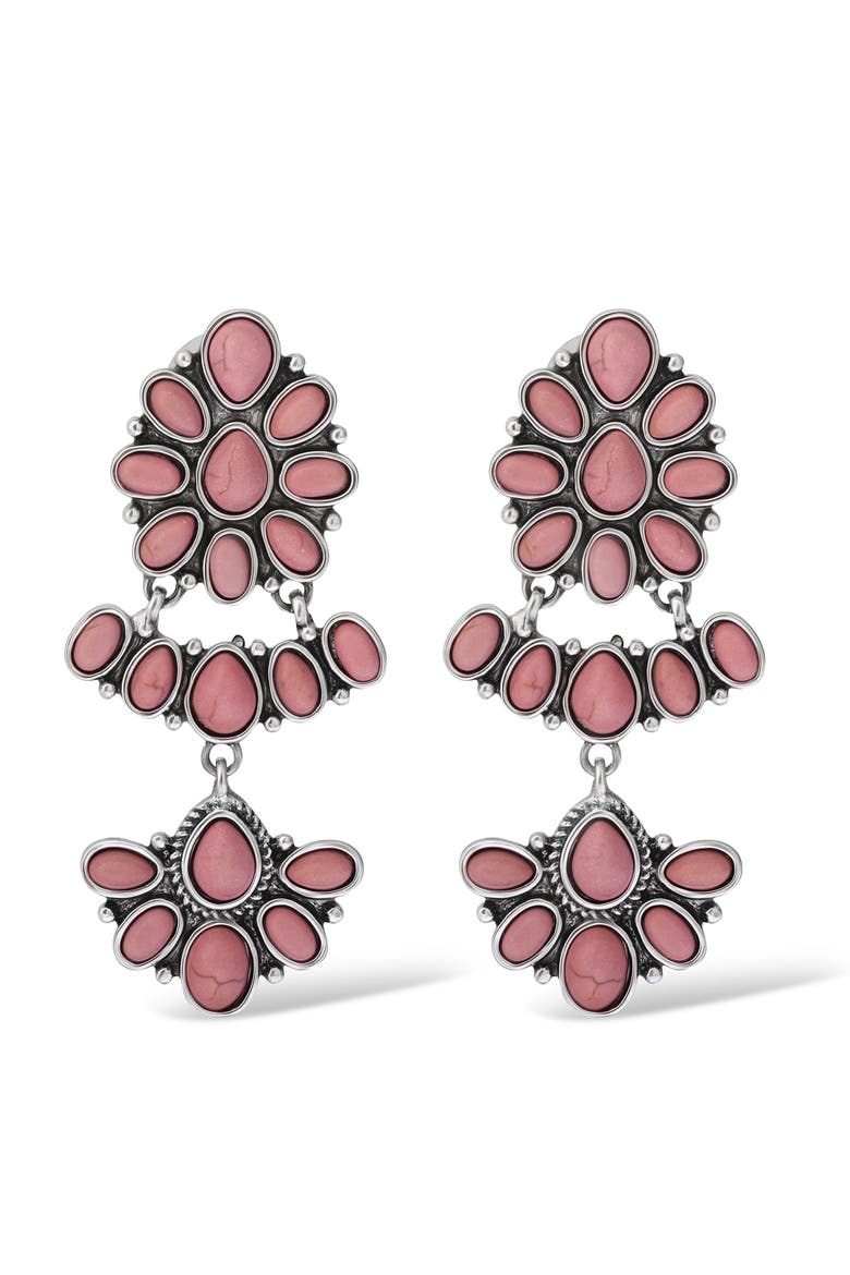Pink Stone Statement Drop Earrings in Floral Shape, Main, color, Pink/Silver