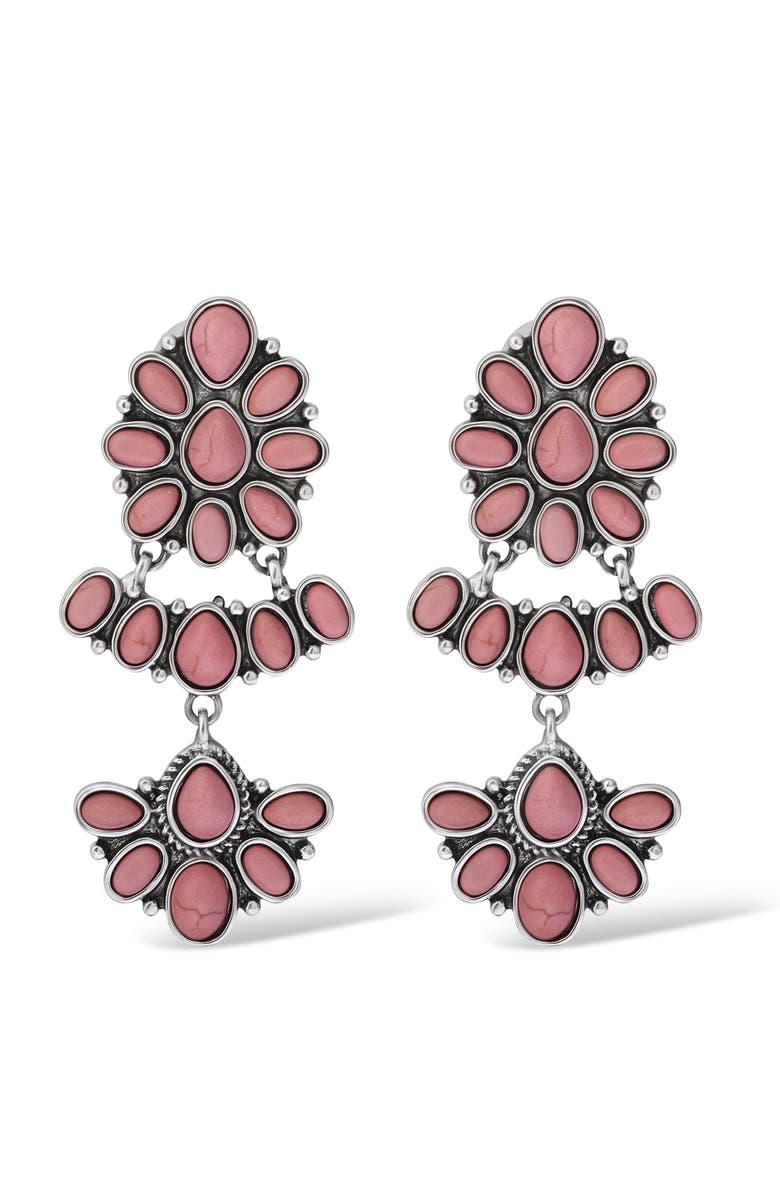 Jessica Simpson Pink Stone Statement Drop Earrings in Floral Shape, Main, color, Pink/Silver
