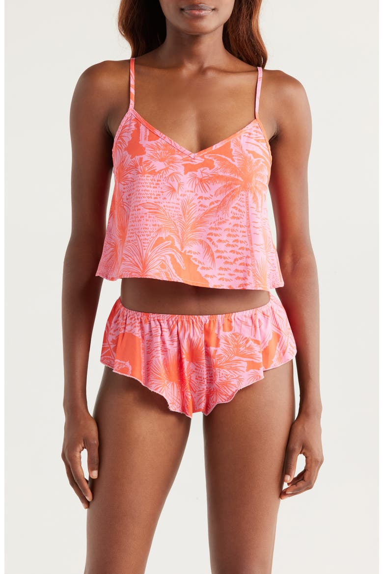 Print Crop Camisole & Flutter Panties Set, Main, color, TROPICAL TOILE