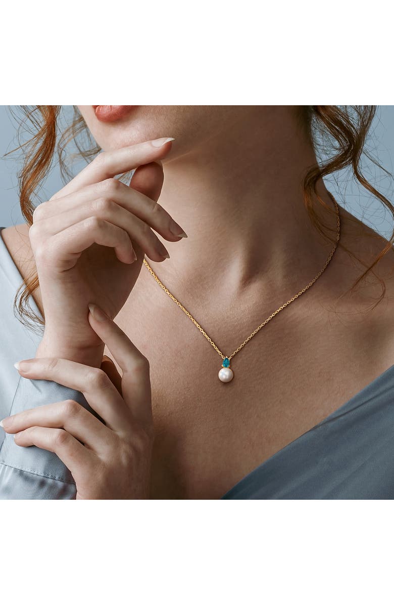 DELMAR Lab Created Alexandrite & Freshwater Pearl Pendant Necklace, Alternate, color, Green