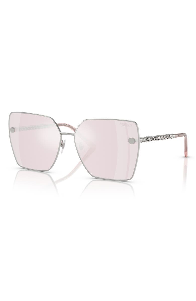 Versace 63mm Oversize Square Sunglasses, Alternate, color, Silver