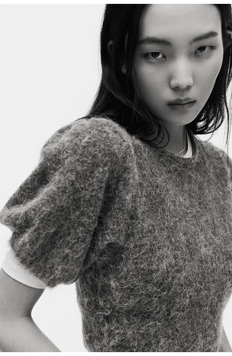 H&M Knitted Puff-sleeved Top, Alternate, color, Gray Melange