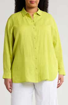 Eileen Fisher Classic Collar Organic Linen Button-Up Shirt