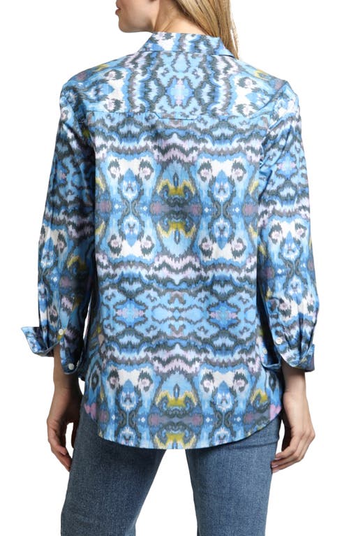 Apny Paint Splatter Boyfriend Poplin Button-up Shirt In Blue Multi