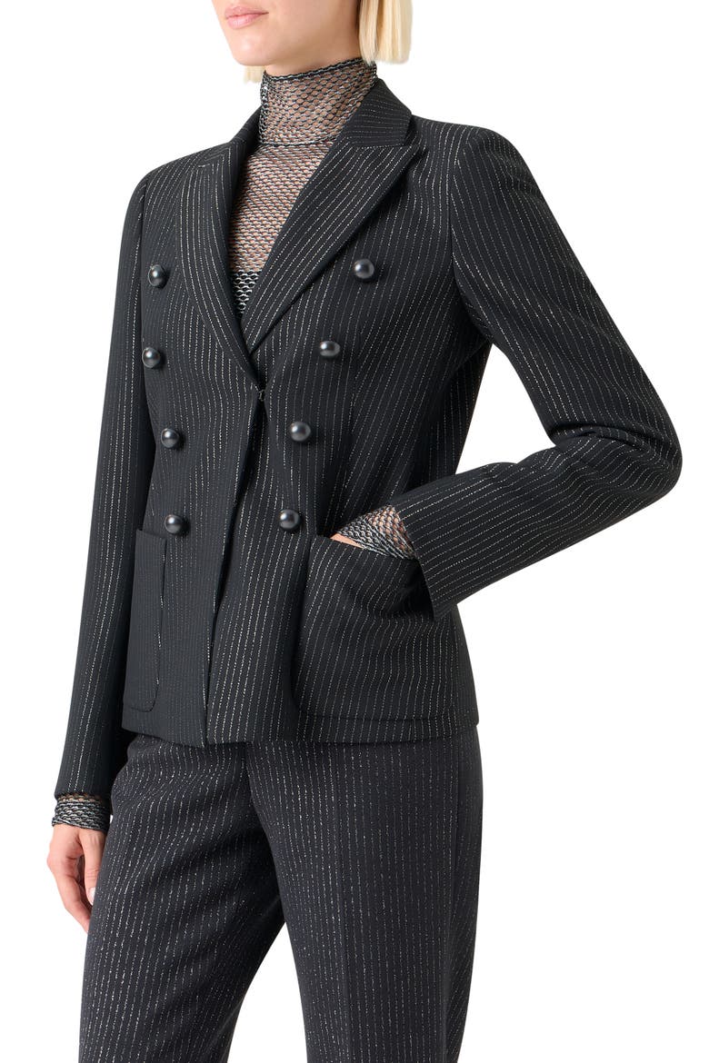 Metallic Pinstripe Blazer, Alternate, color, BLACK-BRUSHED STEEL