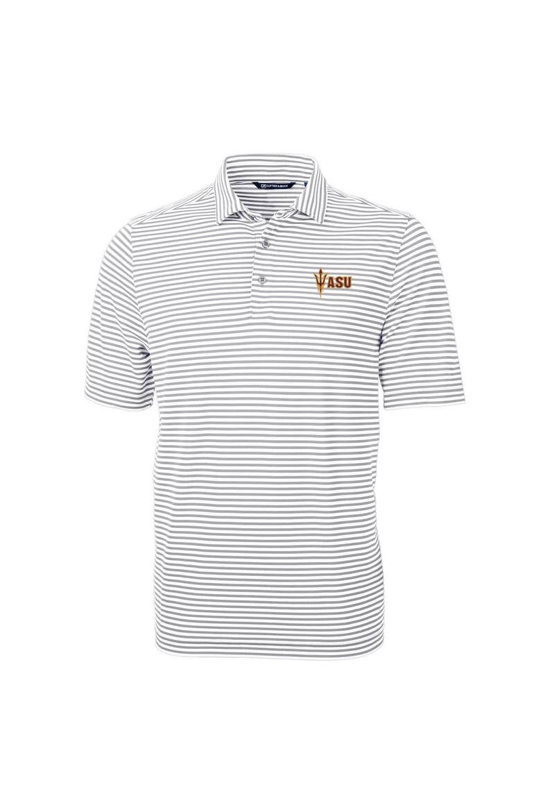 Men's Cutter & Buck Gray Arizona State Sun Devils Virtue Eco Pique Stripe Recycled Polo, Main, color, Gray