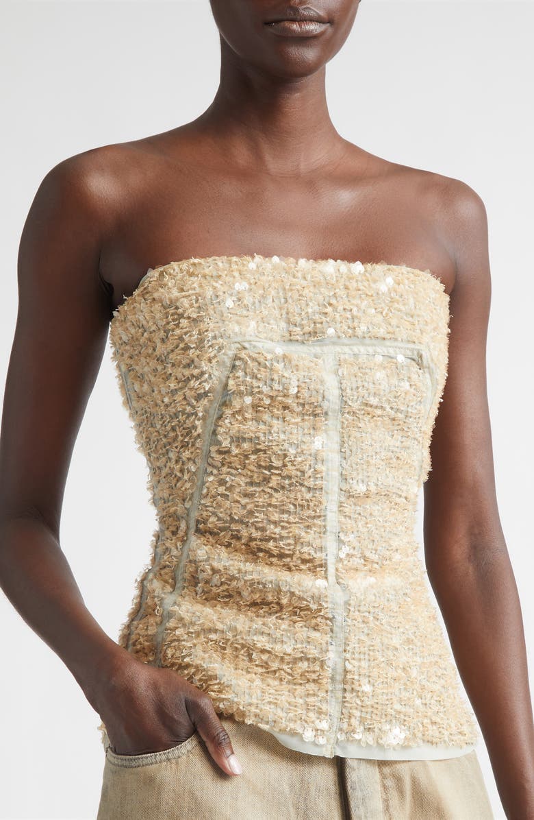 Rick Owens Sequin Tulle Bustier Top, Alternate, color, Light Blue/ Sand