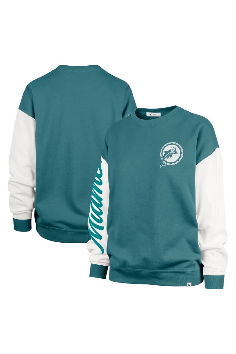 Women's '47  Aqua Miami Dolphins Double Header Rise Andie Pullover Sweatshirt, Alternate, color, Aqua