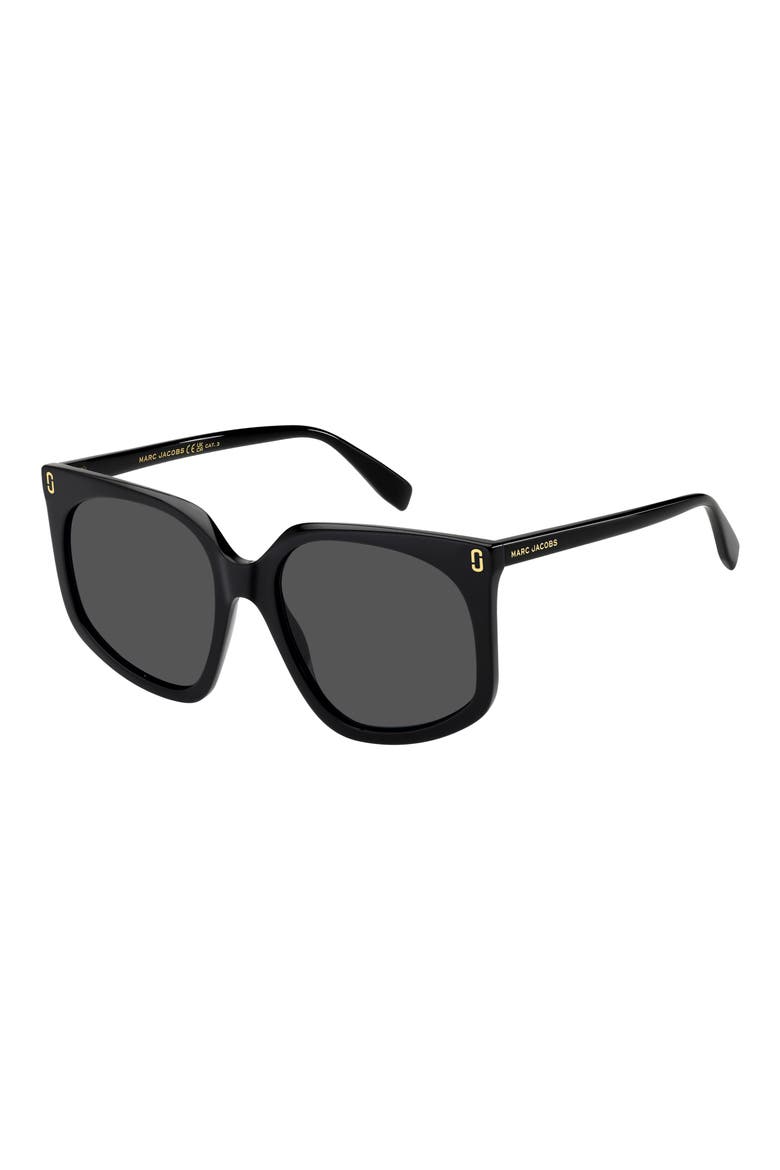 57mm Geometric Square Sunglasses, Alternate, color, BLACK/ GREY