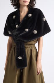 Cinq à Sept Rhinestone Dahlia Gianella Faux Fur Stole