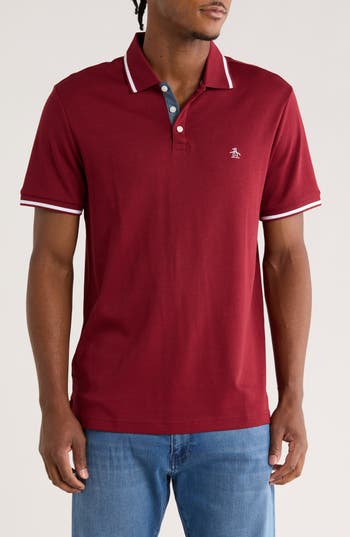 Original Penguin Tipped Cotton Interlock Polo In Burgundy