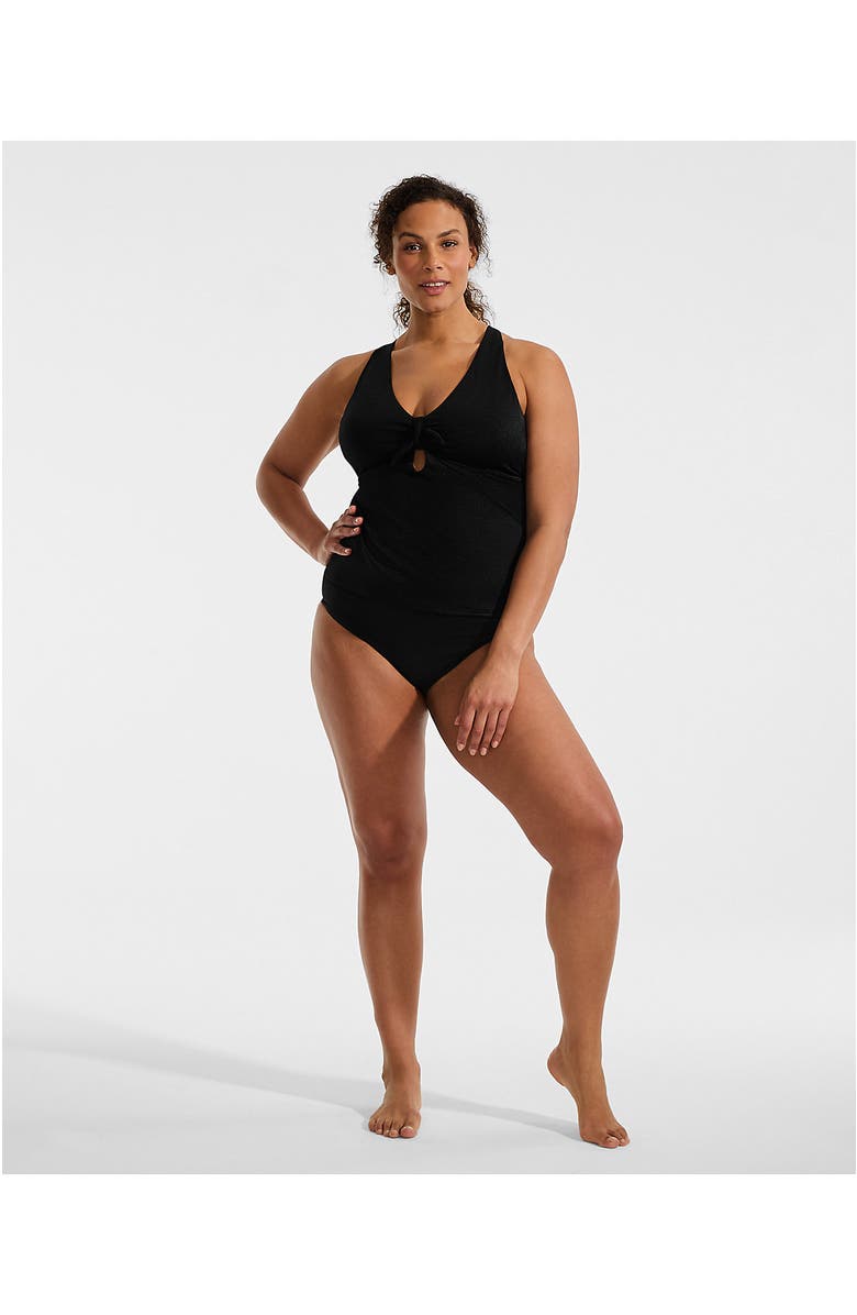 Lands' End Plus Size Shine Ribbed Tankini Top and High Waisted Bottom Swimsuit Set, Alternate, color, Black Ottoman