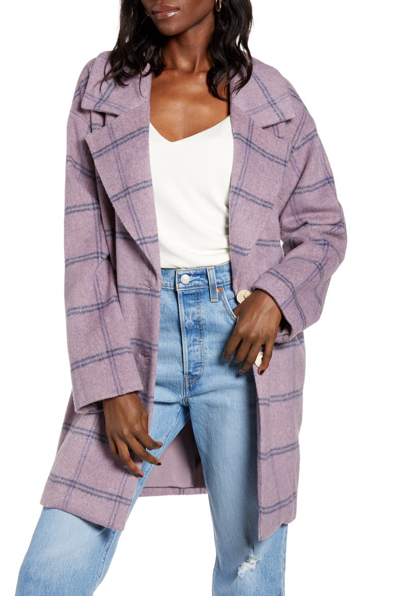 Plaid Flannel Coat, Main, color, PURPLE/ BLUE PLAID