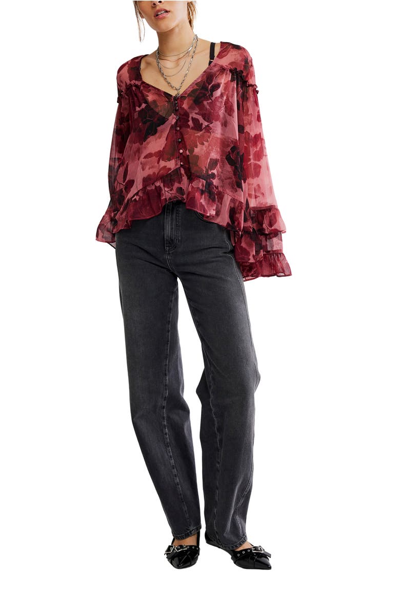 Day Dreaming Ruffle Trim Top, Alternate, color, ROSE COMBO