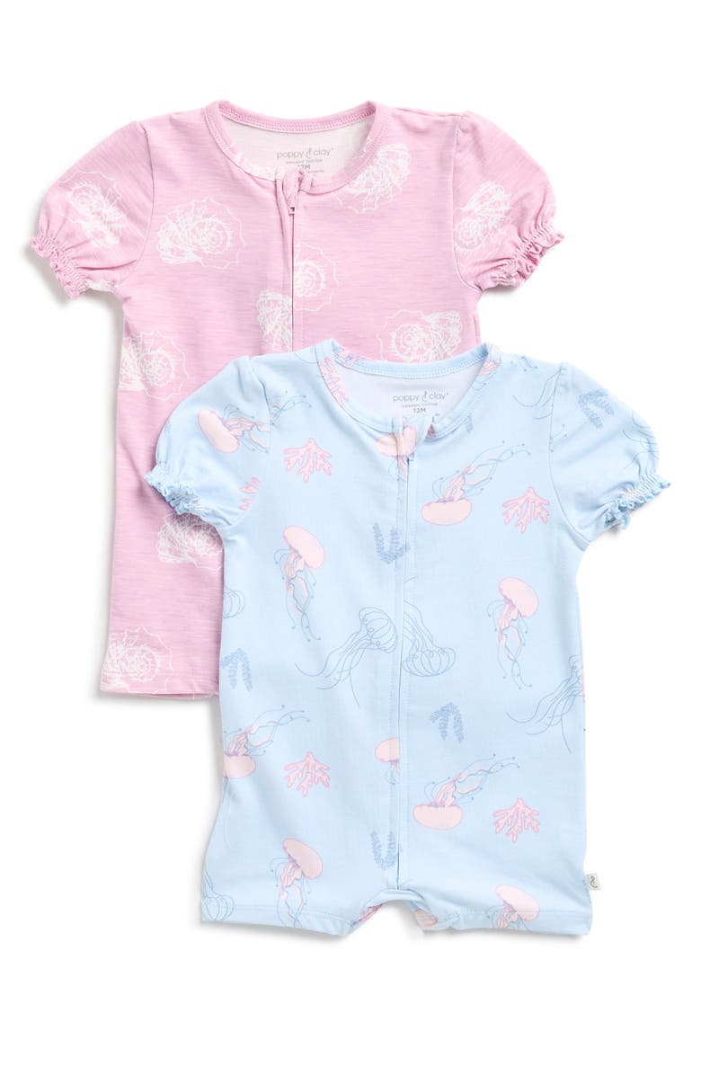 Poppy & Clay Be Free Assorted 2-Pack Fitted One-Piece Pajamas, Main, color, Pink/ Blue
