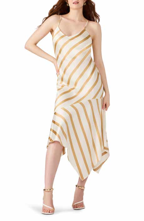 Steve Madden Lucille Stripe Asymmetric Hem Satin Midi Dress