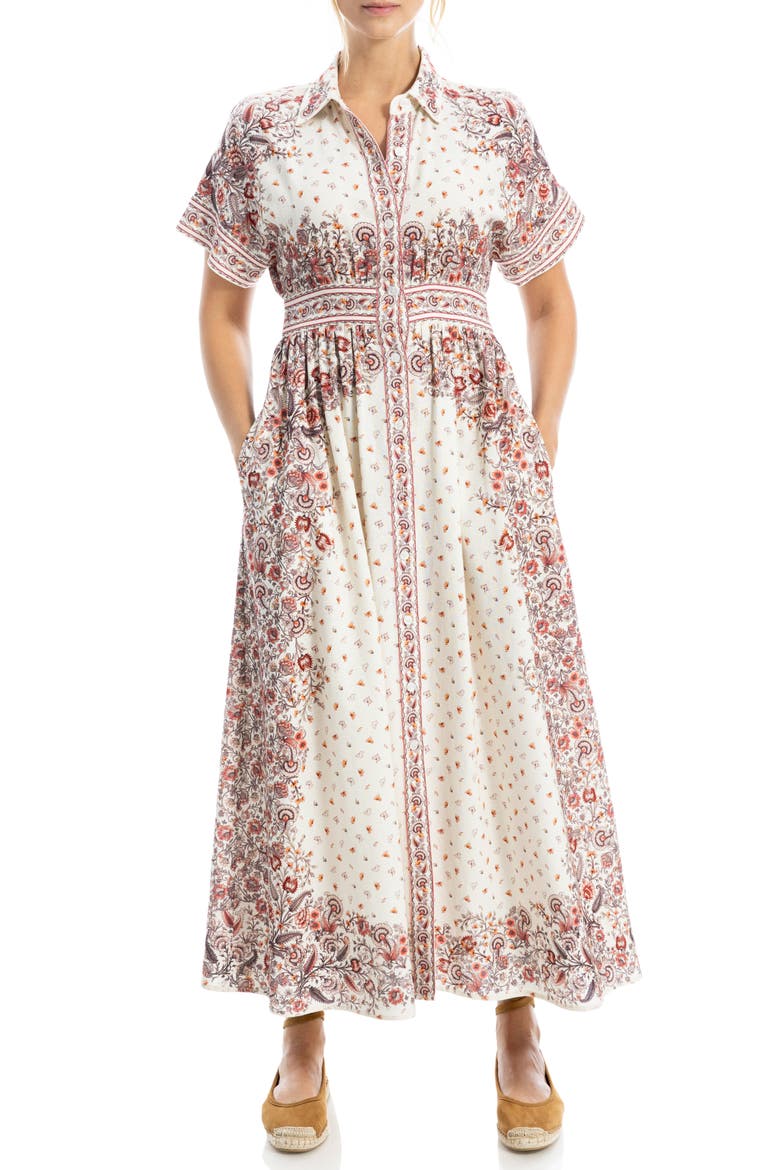 Short Sleeve Maxi Shirtdress, Alternate, color, CREAM/ RED