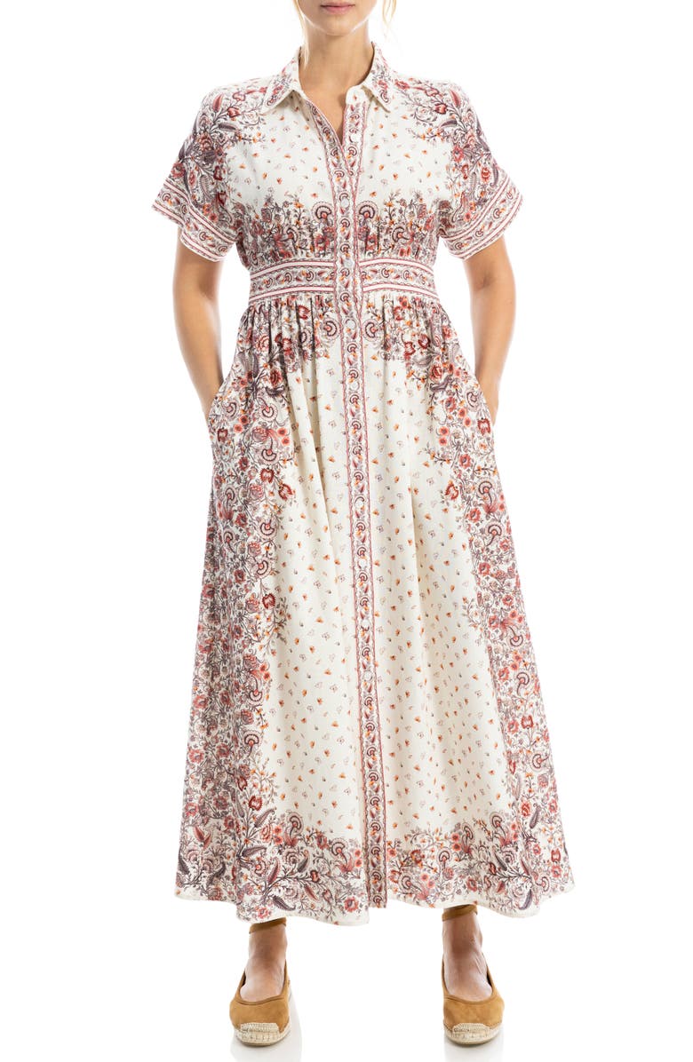 MAX STUDIO Short Sleeve Maxi Shirtdress, Alternate, color, Cream/ Red