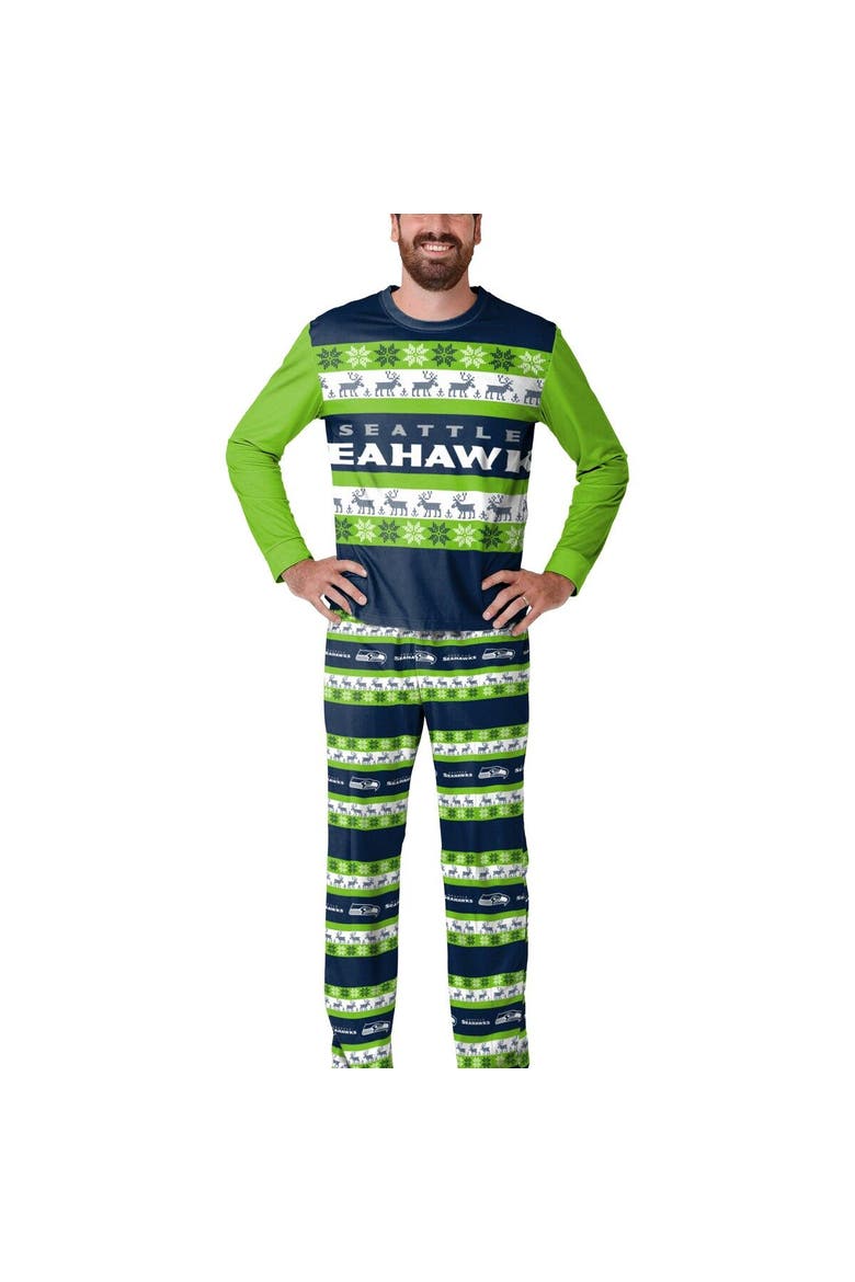Men's FOCO College Navy Seattle Seahawks Team Ugly Pajama Set, Main, color, Navy
