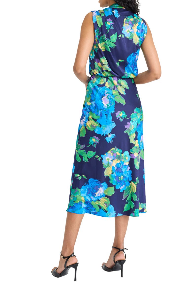 Floral Charmeuse Midi Dress, Alternate, color, NAVY/ BLUE