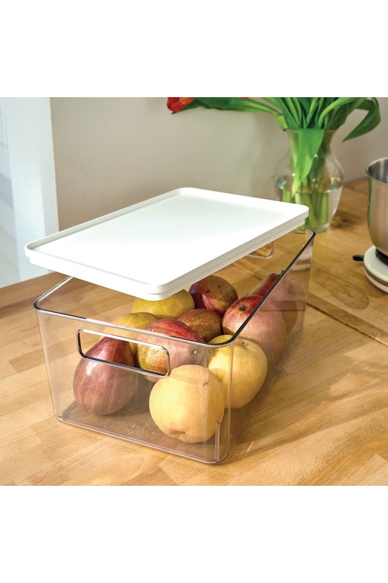 Pantry Bin with Removable Lid - Plastic Storage Bin with Handles - Set of 6, Clear/White, Alternate, color, Clear