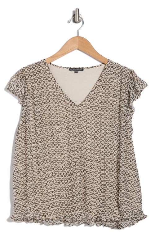 Adrianna Papell V-neck Flutter Sleeve Chiffon Top In Pale Bone Double Chain