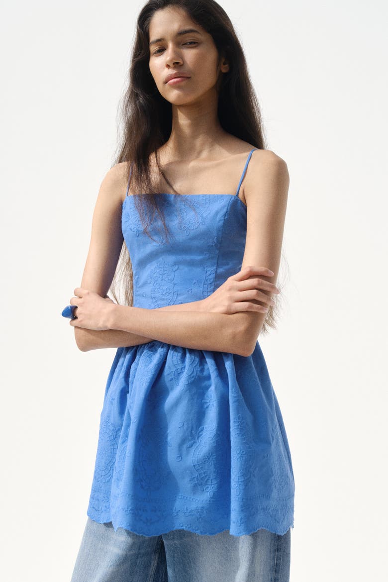 Embroidered Flared-skirt Dress, Alternate, color, Blue