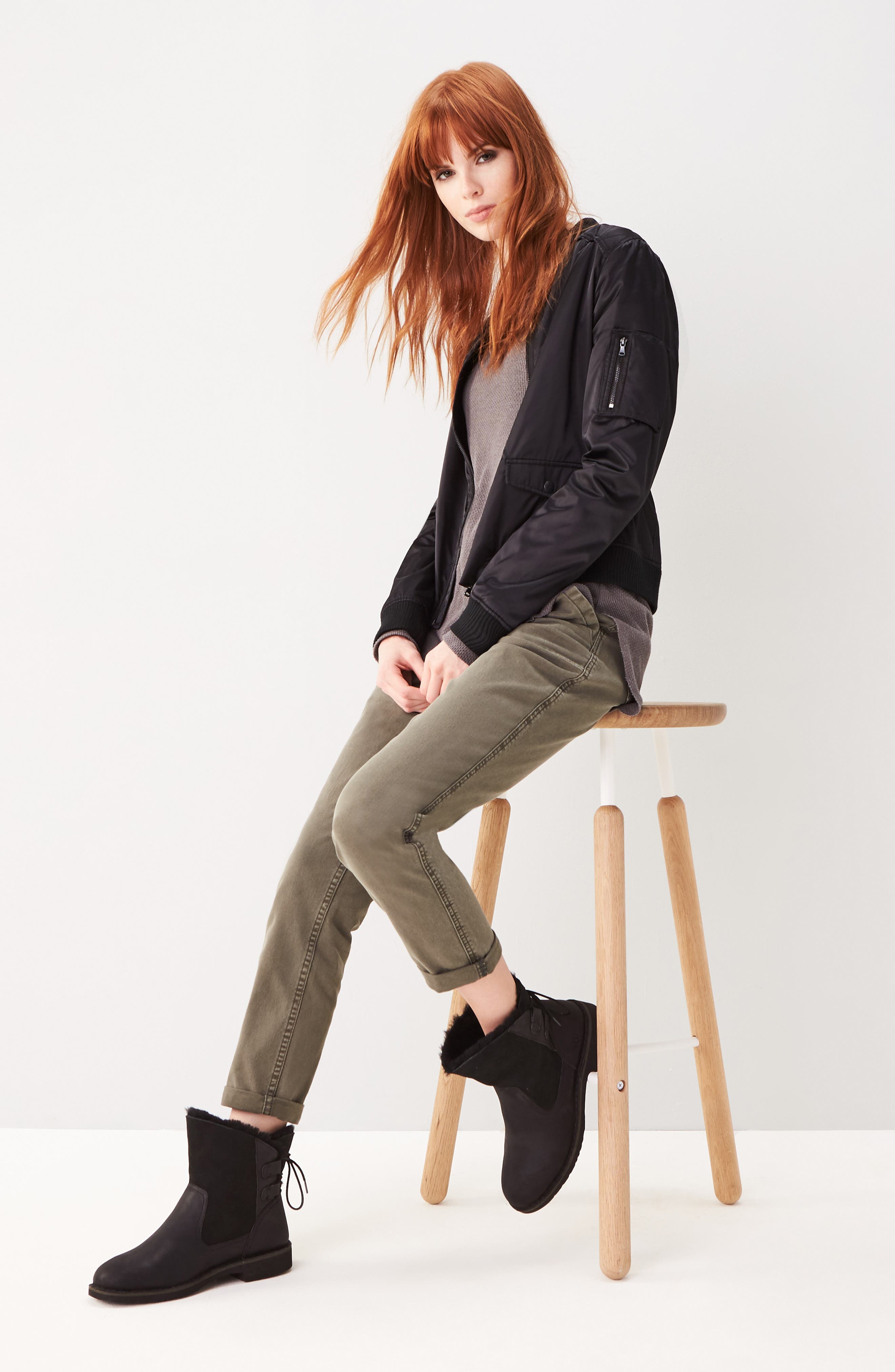 Naiyah Lace-Back Genuine Shearling Boot, Alternate, color, BLACK LEATHER