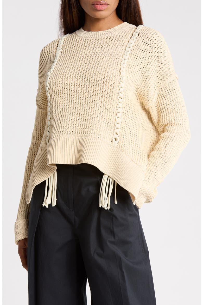 Mercerized Textured Cotton Blend Sweater, Main, color, CREAM