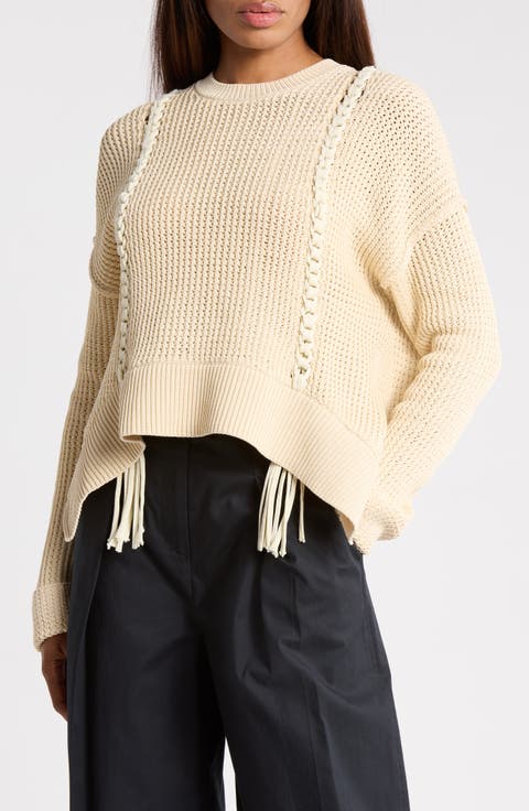 Mercerized Textured Cotton Blend Sweater