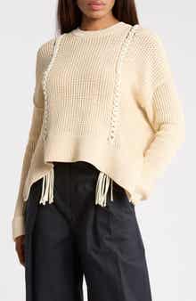 Mercerized Textured Cotton Blend Sweater
