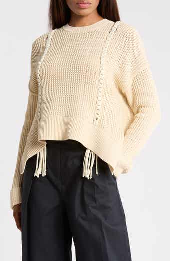 Mercerized Textured Cotton Blend Sweater