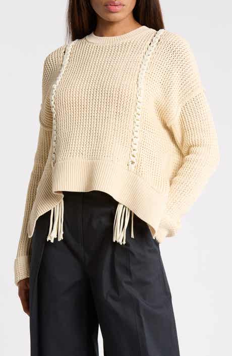 Mercerized Textured Cotton Blend Sweater