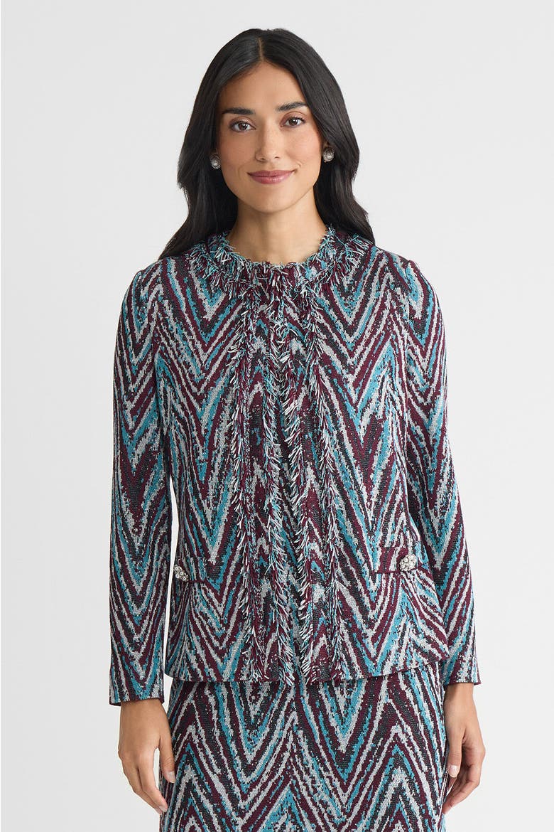 Heritage Lurex Fringe Trim Jacquard Knit Jacket, Main, color, Midnight Violet/Nebula