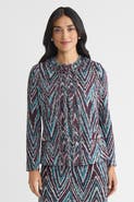 Ming Wang Heritage Lurex Fringe Trim Jacquard Knit Jacket