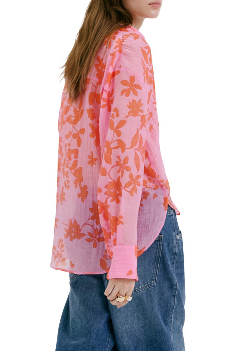 Relaxed Fit Crinkle Button-Up Shirt, Alternate, color, PINK