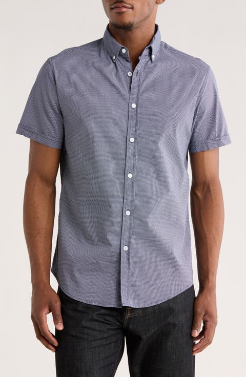 Geometric Print Short Sleeve Button-Down Shirt